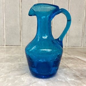 Vintage Blue Art Glass Mini Pitcher Vase